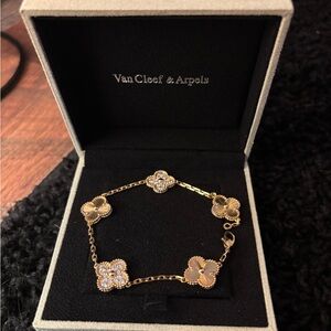 Van Cleef & Arpels Gold Four-Leaf Clover Bracelet with Pavé Motifs